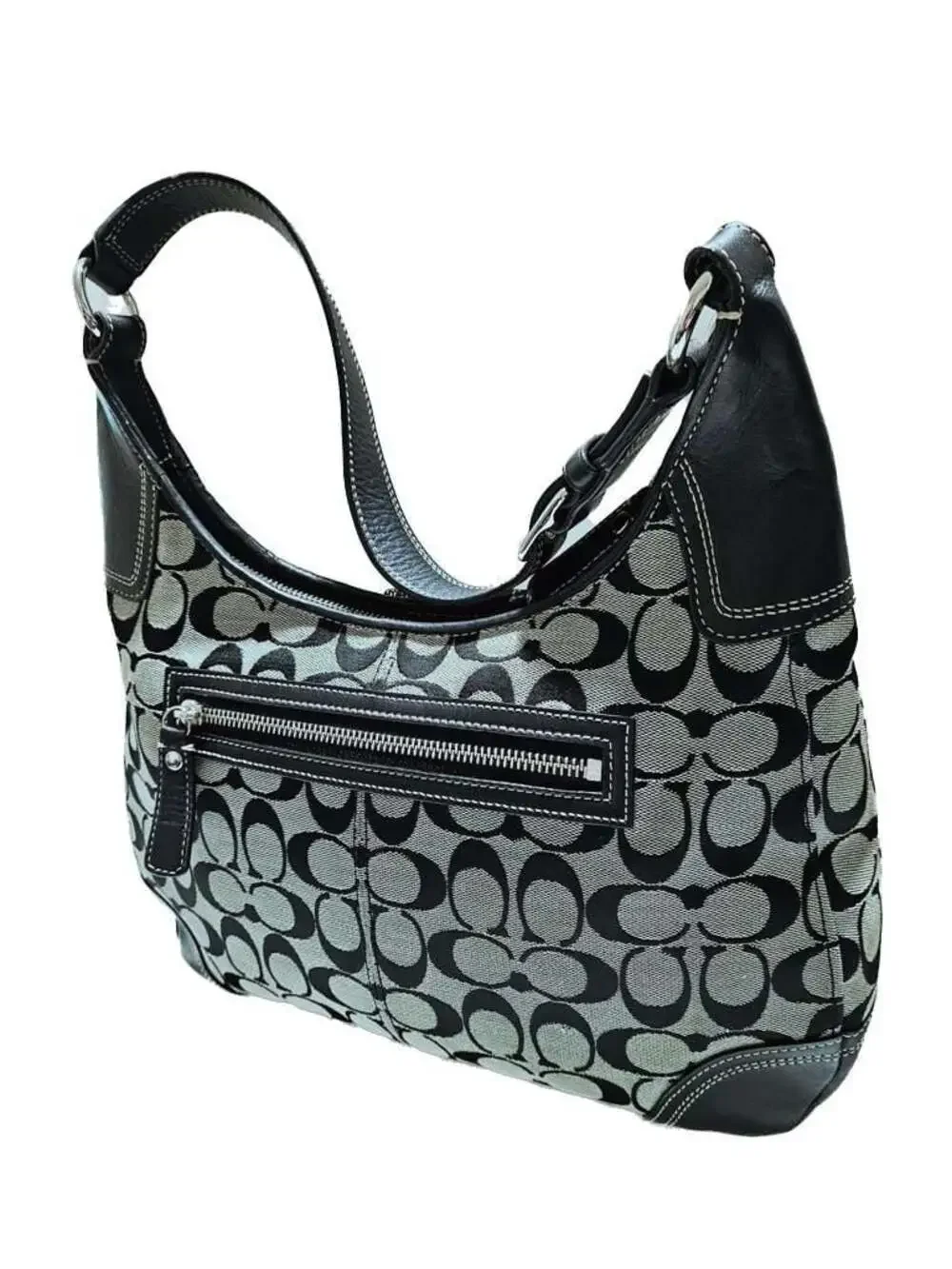 Vintage Coach Signature Black and White Canvas Hobo Bag with Turnlock Closure - Picture 9 of 16